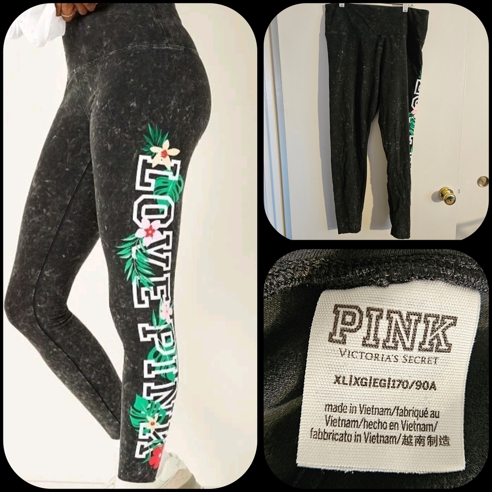 SIZE XL PINK Victoria's Secret Leggings Tropical Floral Tie Dye Love Pink (B121)
